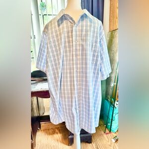 KS Signature Wrinkle Free Light Blue Plaid Men's Dress Shirt, BIG Neck 18.5